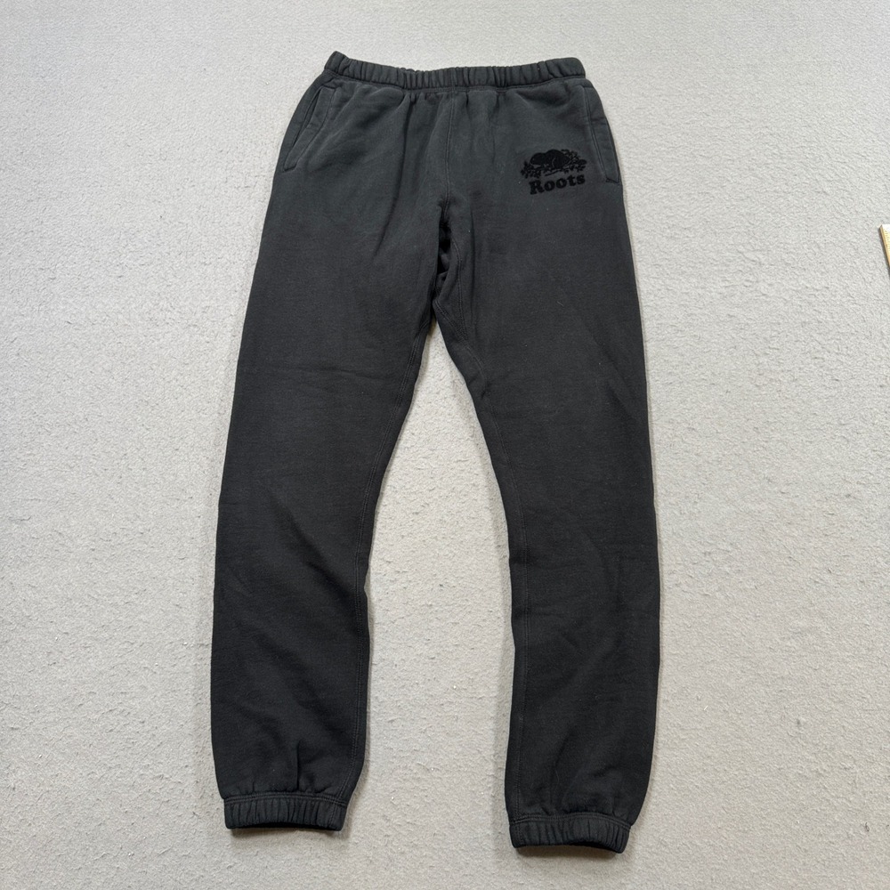 Roots Sweatpants Men's XS Black Fleece Lined Athletic Joggers Sportswear Lounge
